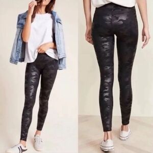 Spanx Faux Leather Matte Black Camo Leggings EUC Shapewear Size Medium